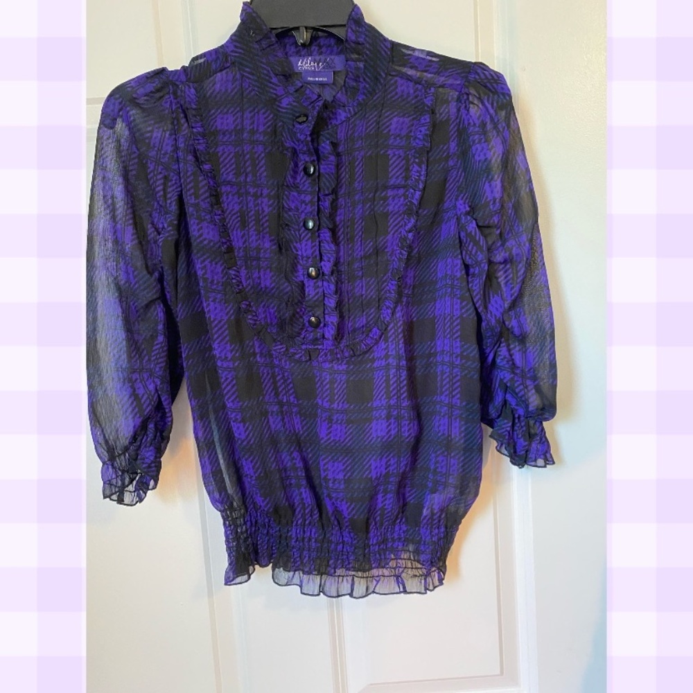 Max Azria & Miley Cirus Sheer Plaid Blouse
